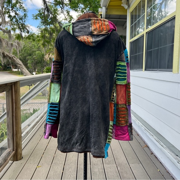 Vintage KPC Hooded Jacket Long Size XL Patchwork Jacket Boho Hippie - Picture 2 of 13